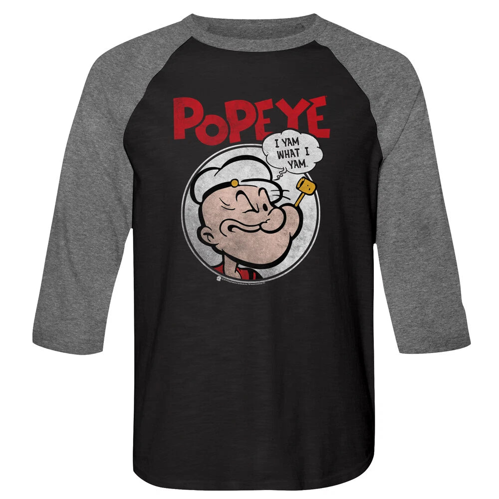 Popeye The Sailor Man Classic Cartoon I Yam What I Yam Men's Raglan T Shirt