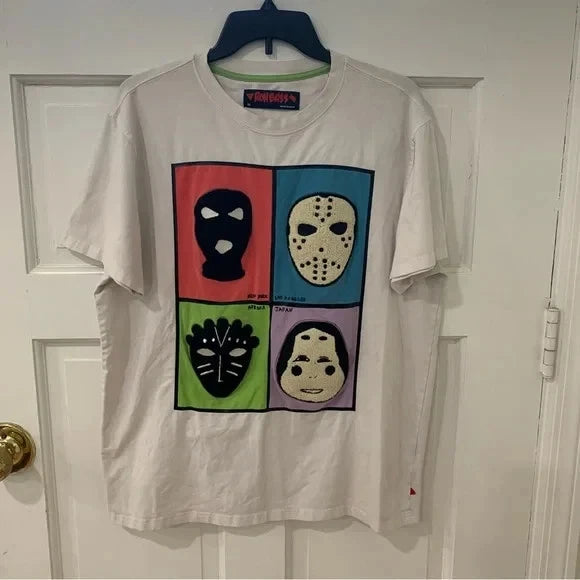 Ron Bass Men’s Villian Mask T Shirt Pop Art Textured Mixed Media Size X Large