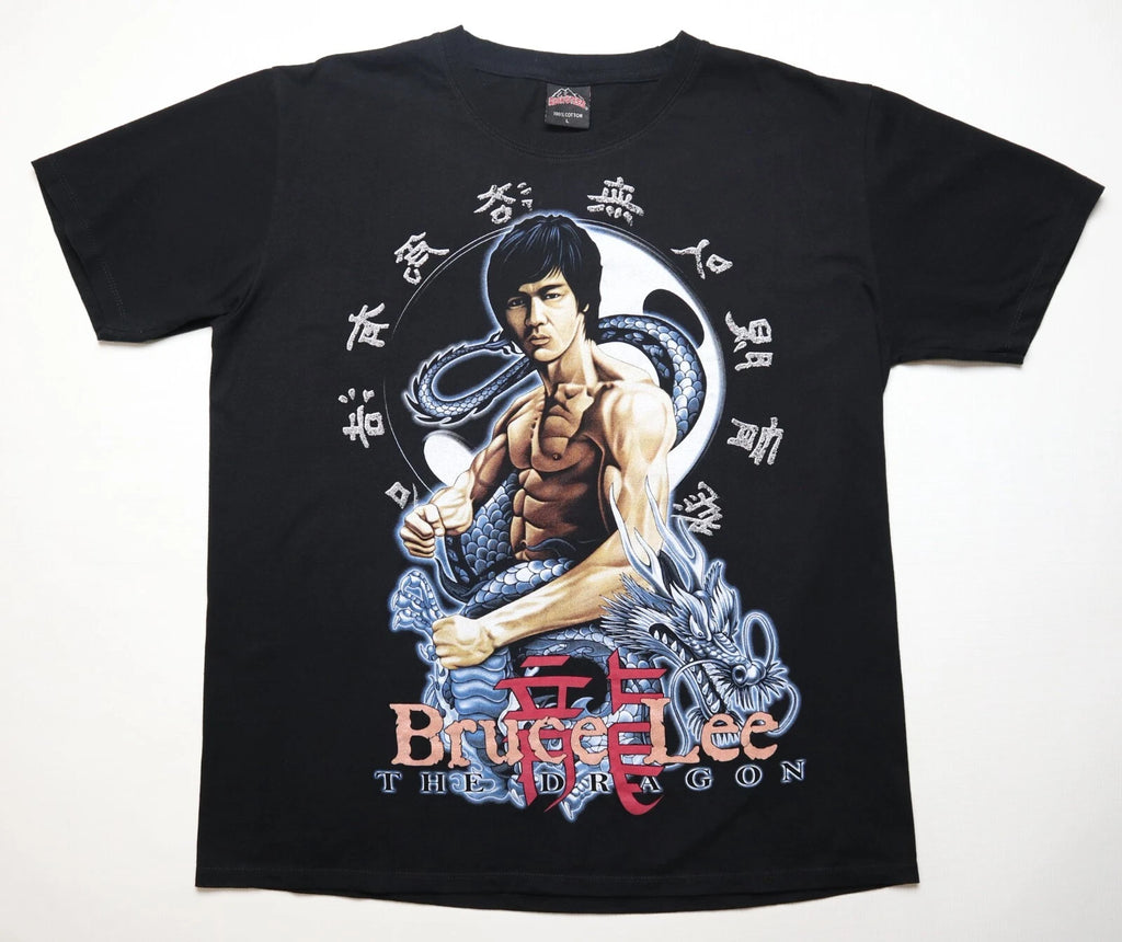 BRUCE LEE DRAGON Y2K VINTAGE GRAPHIC TEE PRINT SHIRT JERSEY TOP ROCK MEN L LARGE