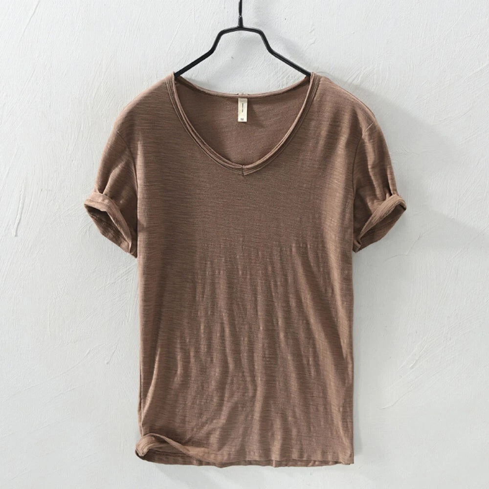 Men Basic Tees Summer Cotton T Shirt Slim Fit Short Sleeve Plain Tops Breathable