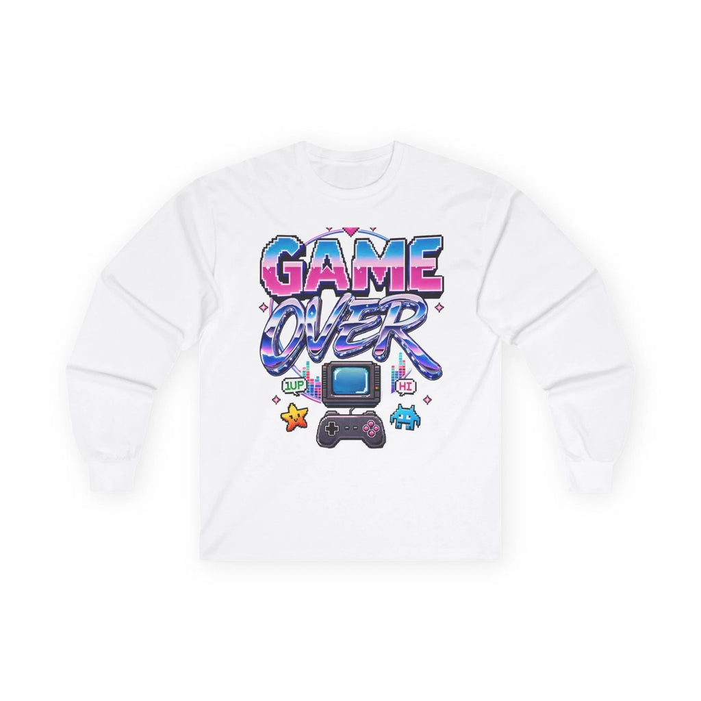 Y2K Pixel Game Over Long Sleeve Tee Retro Gaming Unisex Made in USA