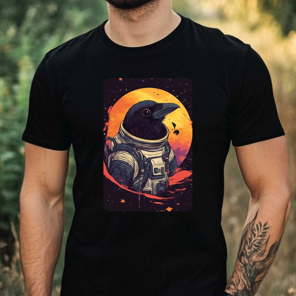 Mens Crow as Astronaut Print Cotton T-Shirt Size XS to 5XL