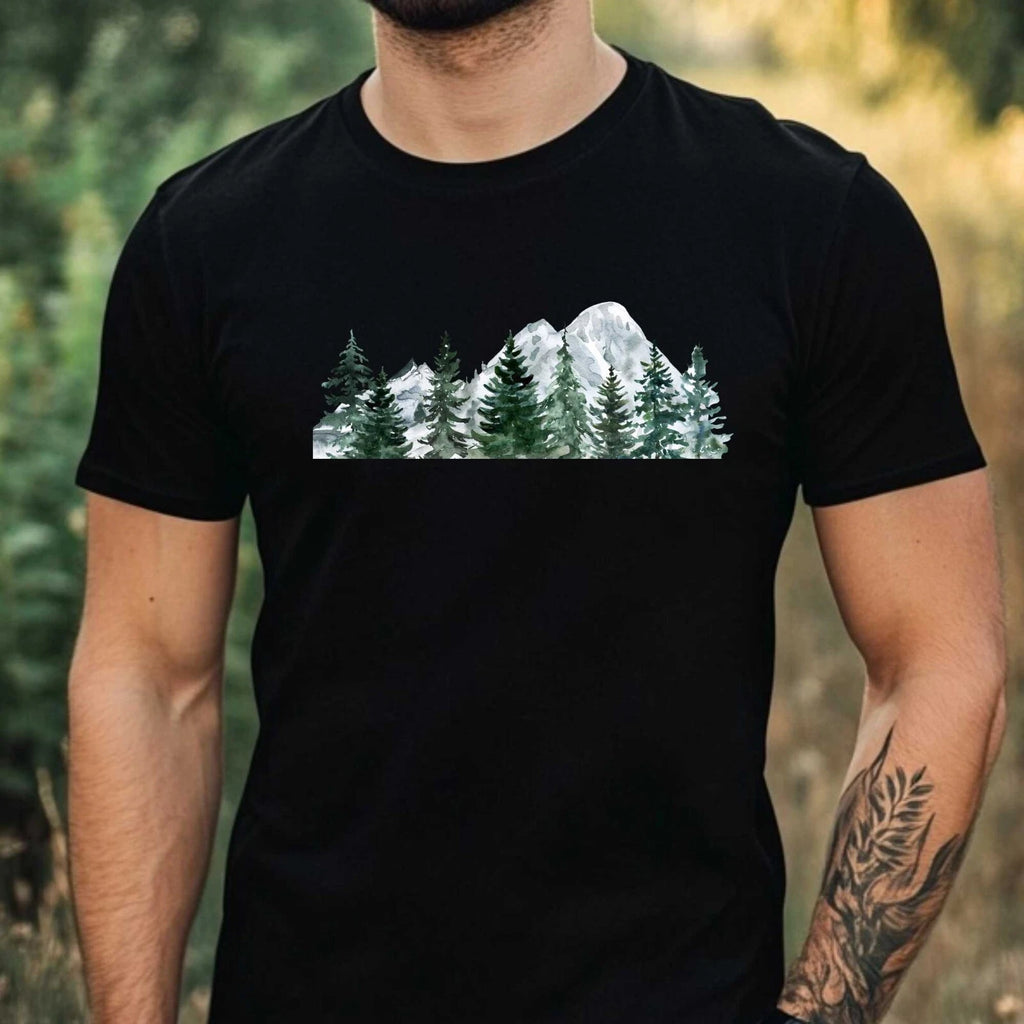 Mens Forest Landscape Motif Cotton T-Shirt Size XS to 5XL