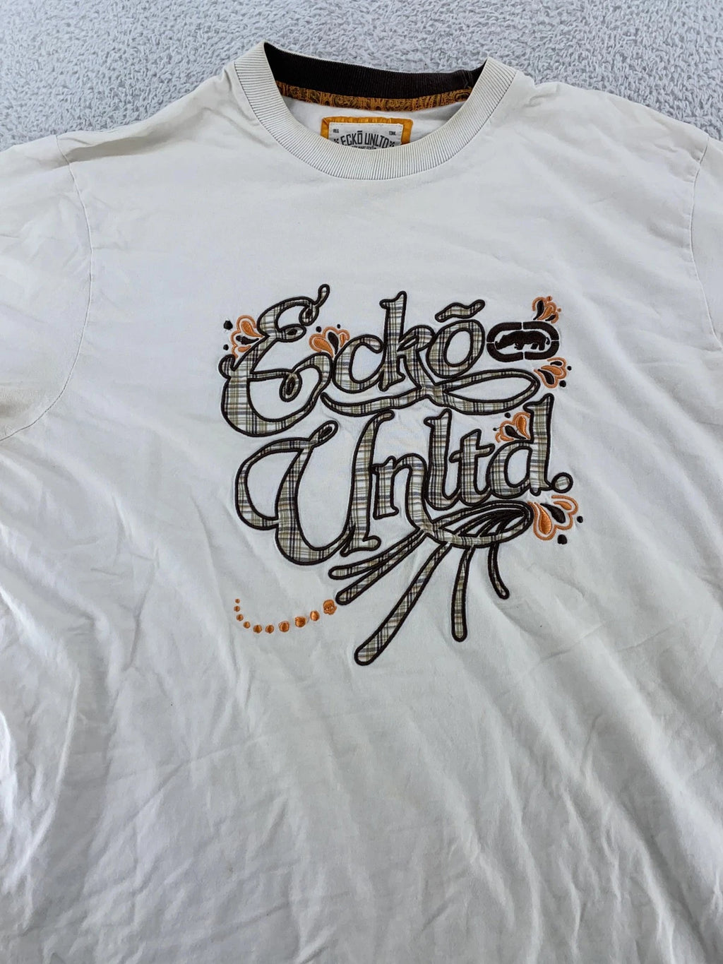 Ecko Unltd Shirt Mens 2XL White Plaid Graphic Streetwear Skate Hip Hop Tee y2k