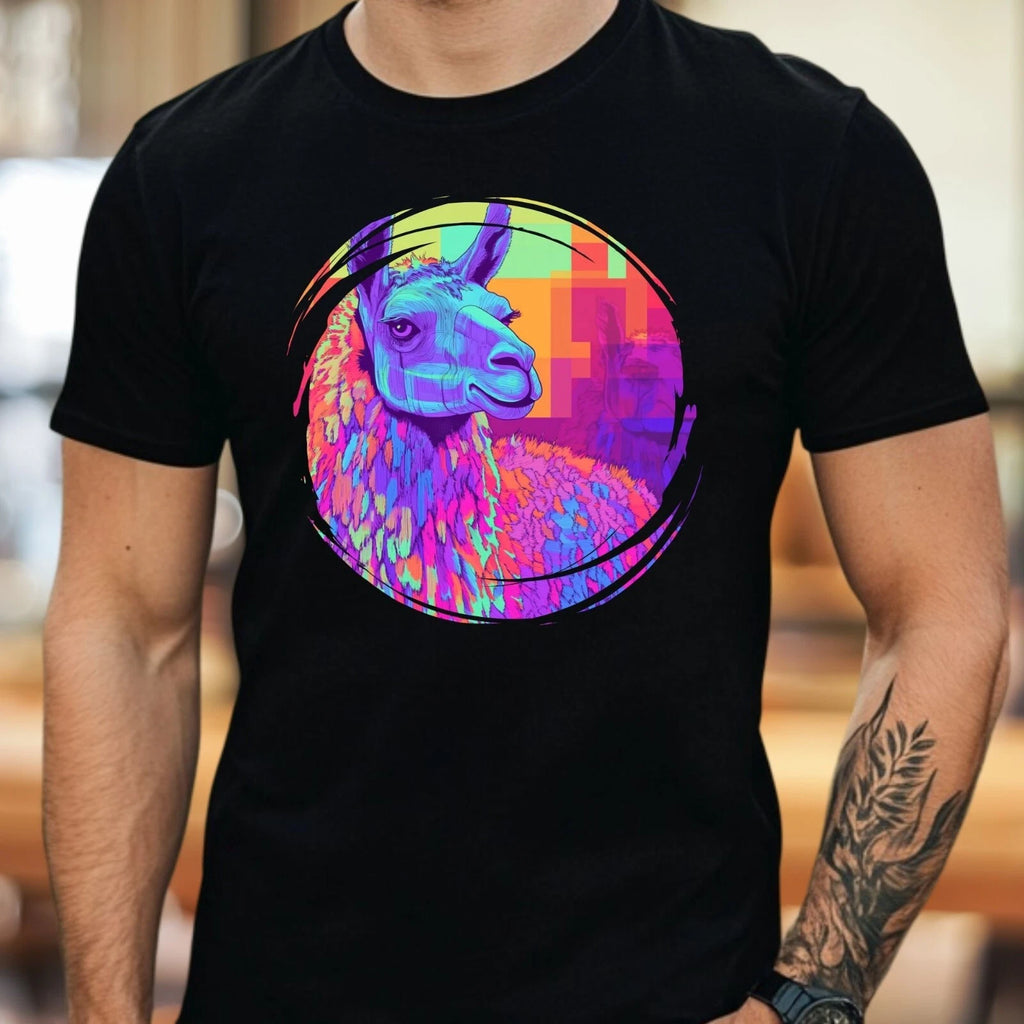 Mens Glitch Effect Llama Motif Cotton T-Shirt Size XS to 5XL
