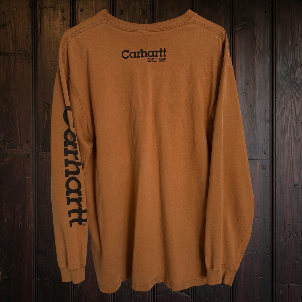 Vintage Carhartt Long Sleeve T Shirt Men's L Camel Brown Graphic Y2K Workwear