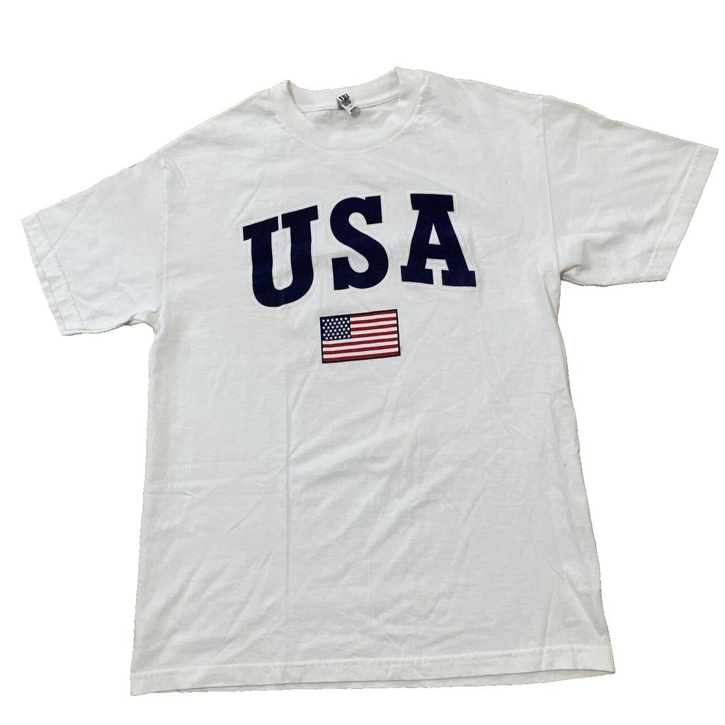 Y2k ALLSTYLE Classic USA Shirt Men L White Red Blue American Flag Graphic Tee 40