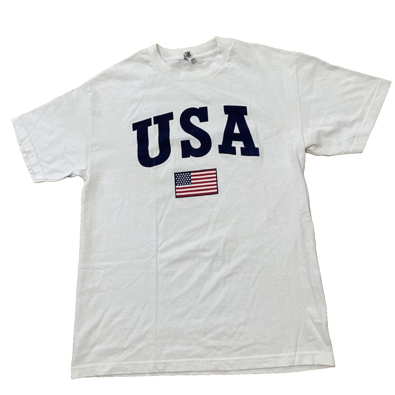 Y2k ALLSTYLE Classic USA Shirt Men L White Red Blue American Flag Graphic Tee 40