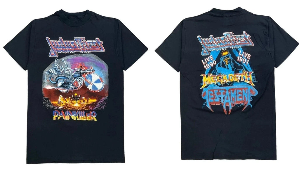90S Judas Priest Megadeth Testament T Shirt Painkiller Tour Live 1990 1991 Rock