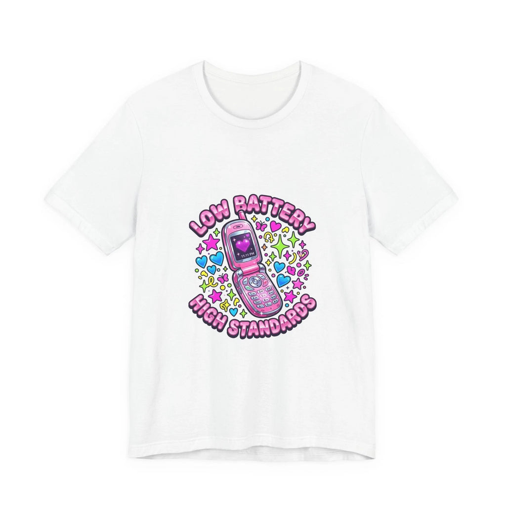 Low Battery High Standards Tee | Y2K aesthetic, retro internet shirt