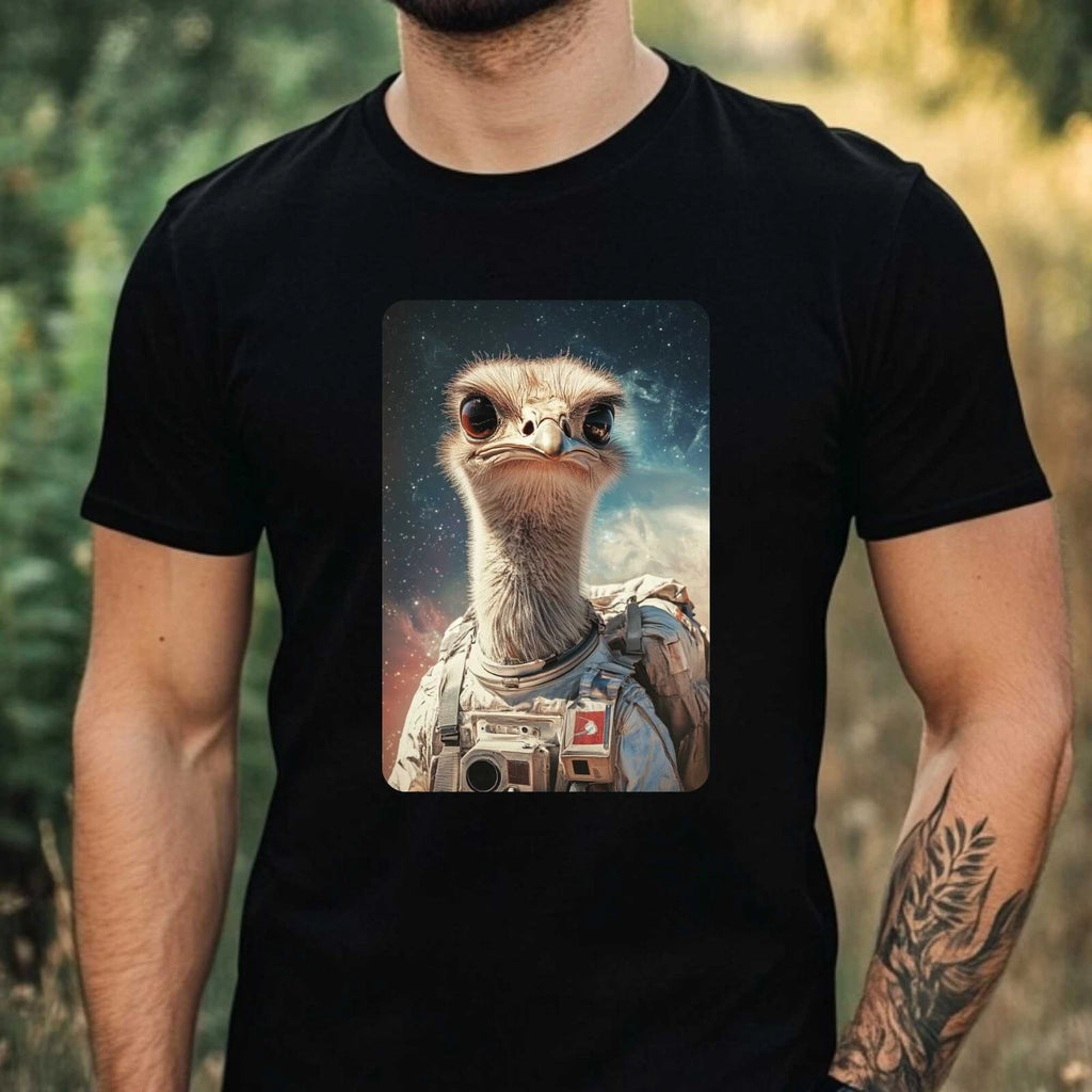 Men's Ostrich as Astronaut Motif Cotton T-Shirt Size XS to 5XL