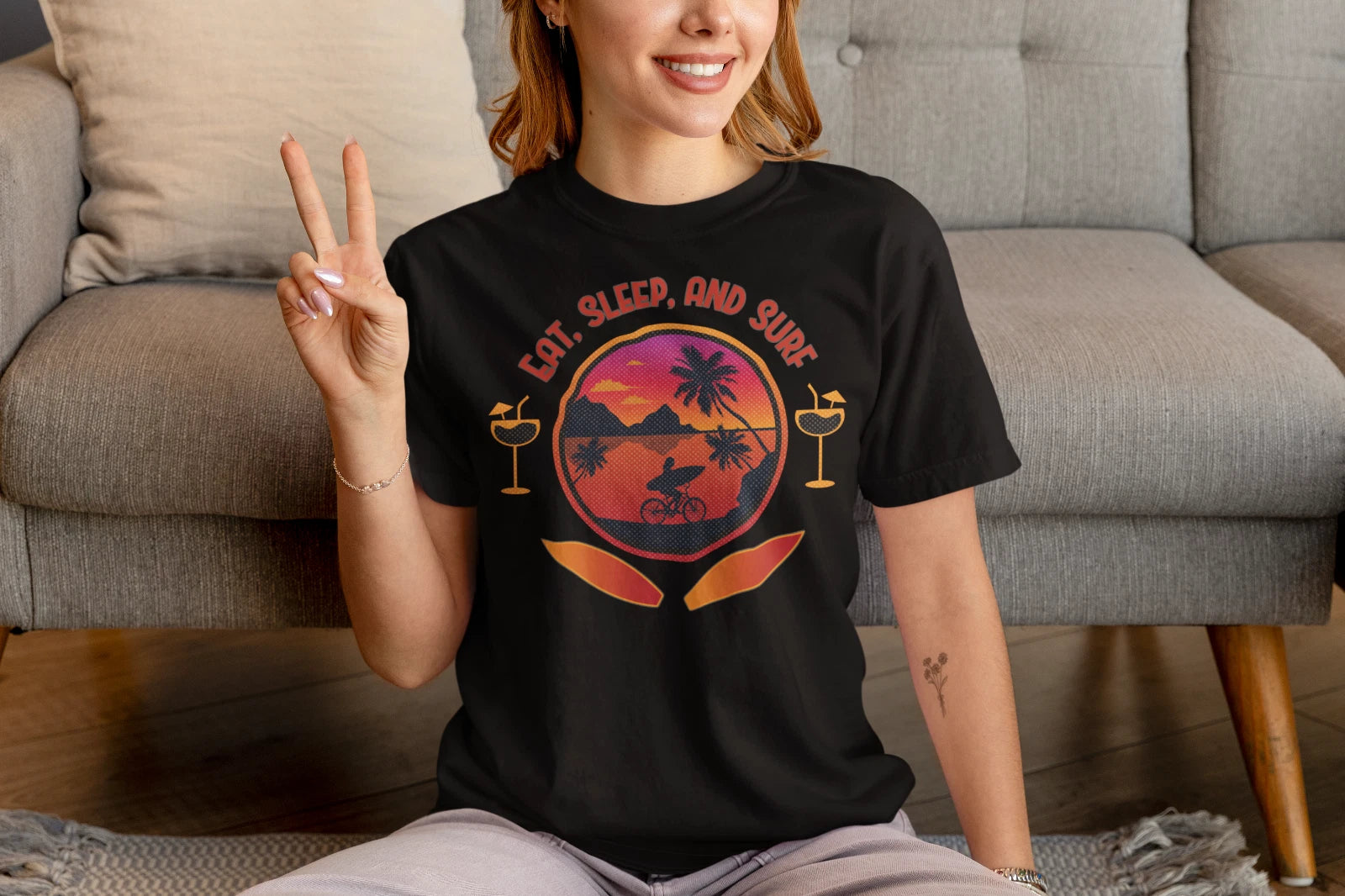 Summer Vibes Boho Beach Vibes Eat Sleep Surf Retro Sunset Official Men's T-Shirt