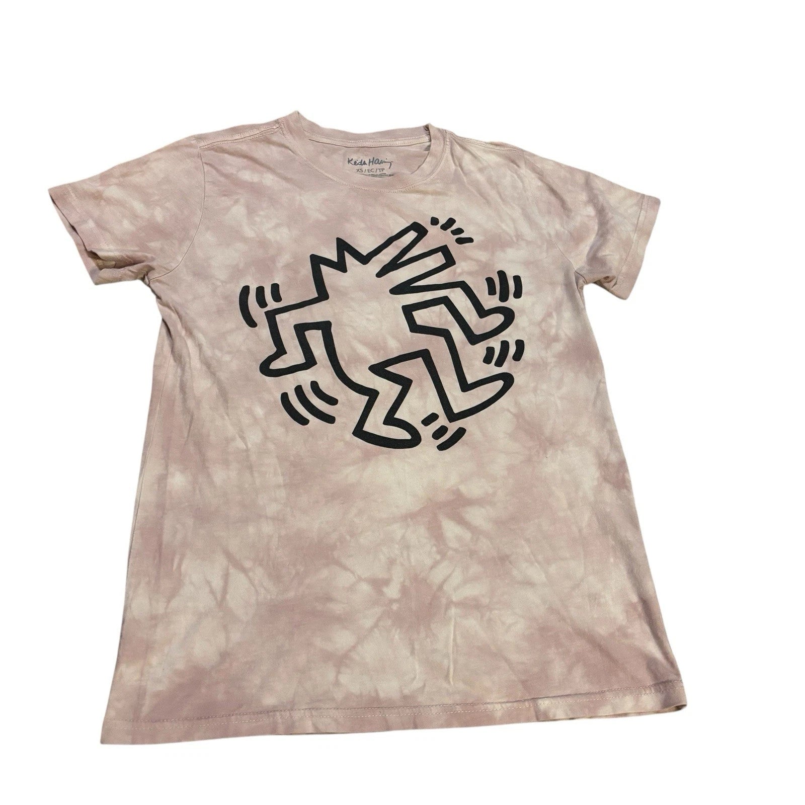 Keith Haring Retro Tie-Dye Graphic T Shirt Grey Black Adult XS Pop Culture