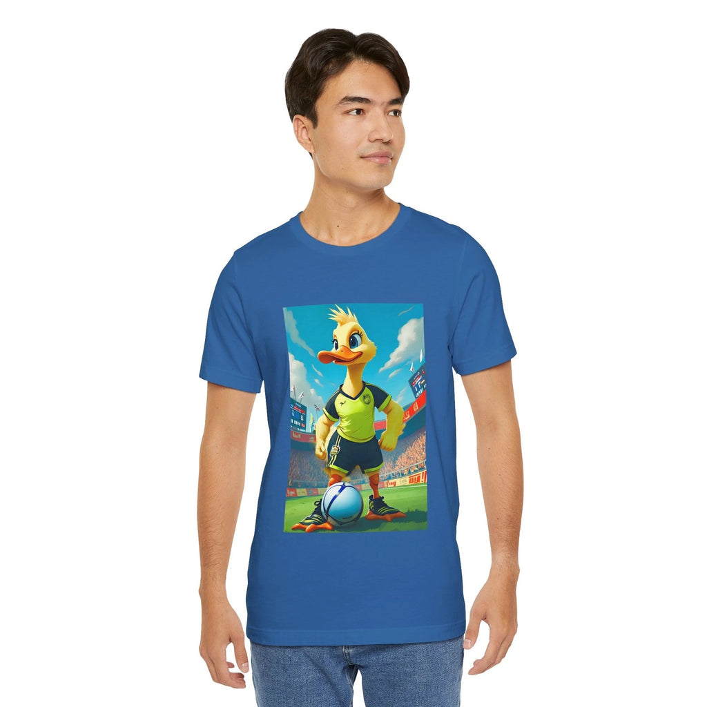 Soccer Duck Player T-Shirt | Cartoon Stadium Illustration