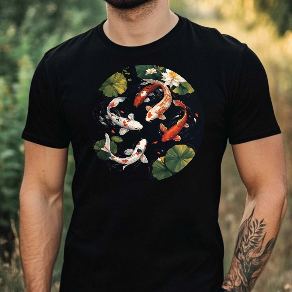 Mens Koi Pond Motif Cotton T-Shirt Size XS to 5XL