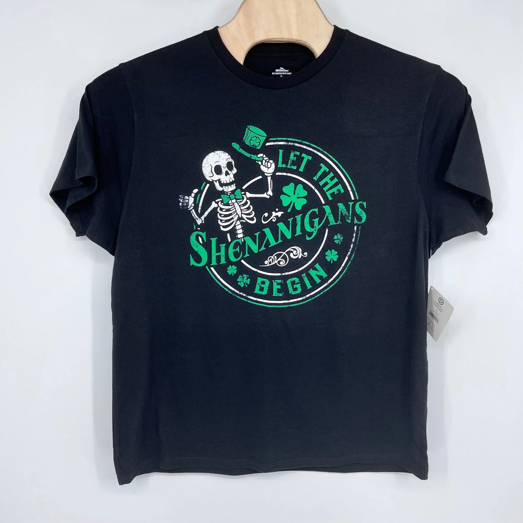 St Patricks Day Skeleton Shenanigans T-Shirt Mens XL Black Holiday Festive Irish