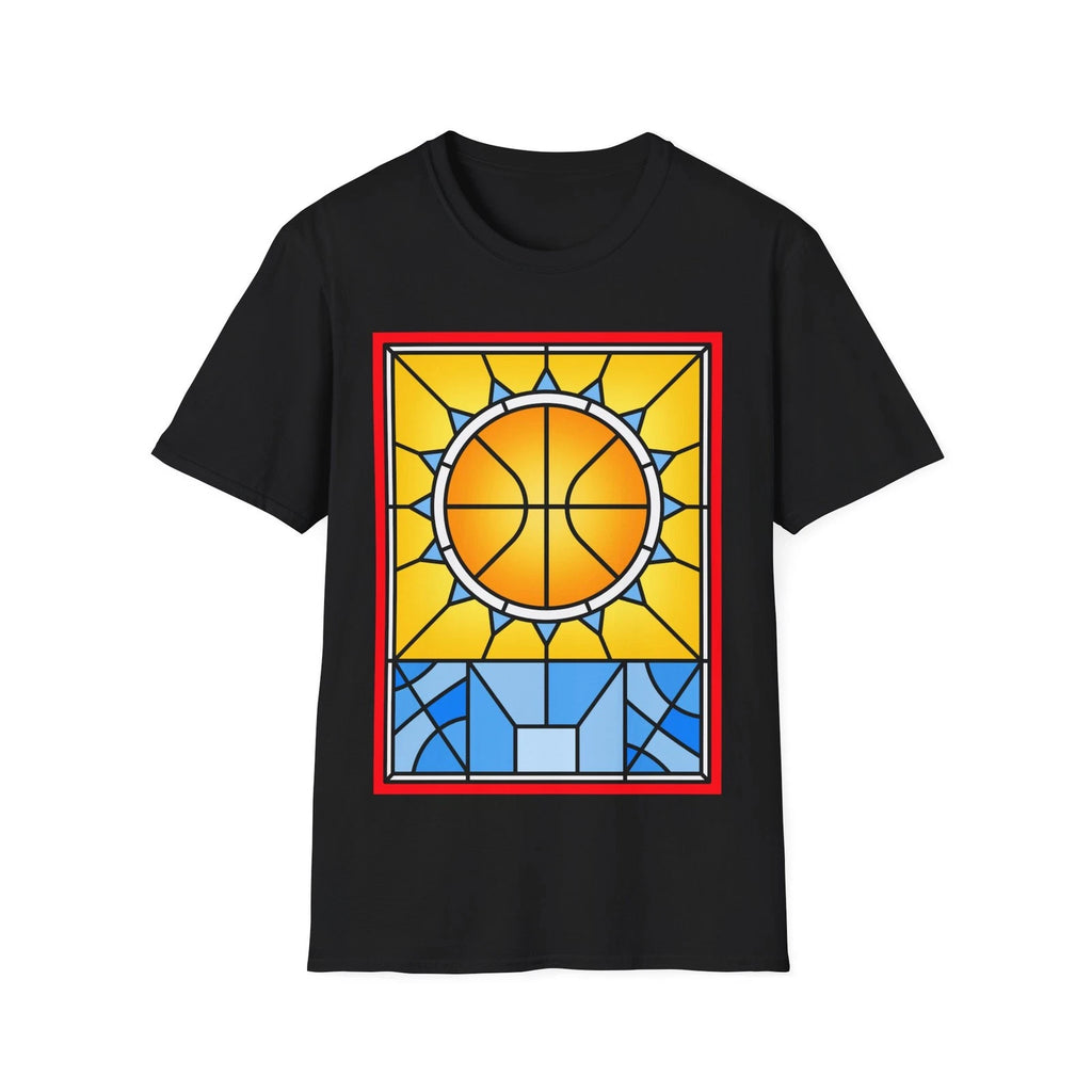 Stained Glass Basketball T-Shirt, Sports Fan Graphic Tee, Regular Fit Top