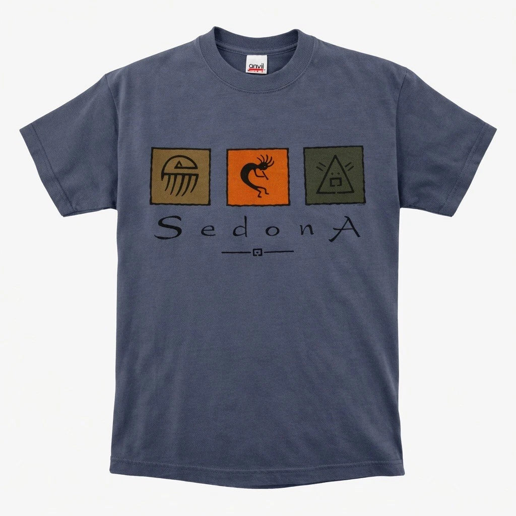 VTG 90s Sedona Graphic T Shirt Men Small Blue Anvil USA Made Artsy Southwest