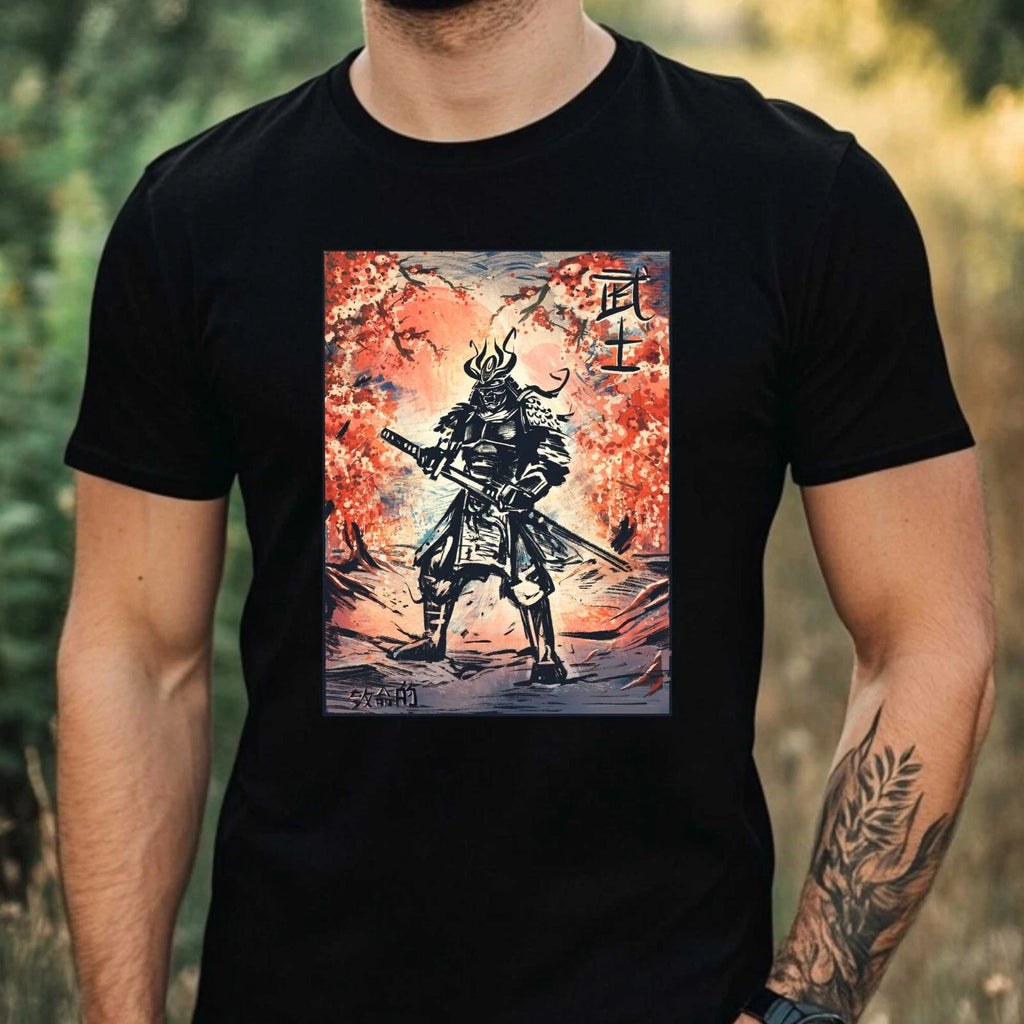 Mens Samurai Warrior Motif Cotton T-Shirt Size XS to 5XL