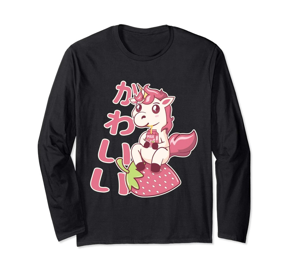 Kawaii Chibi Unicorn Strawberry Milk Long-Sleeve T-Shirt