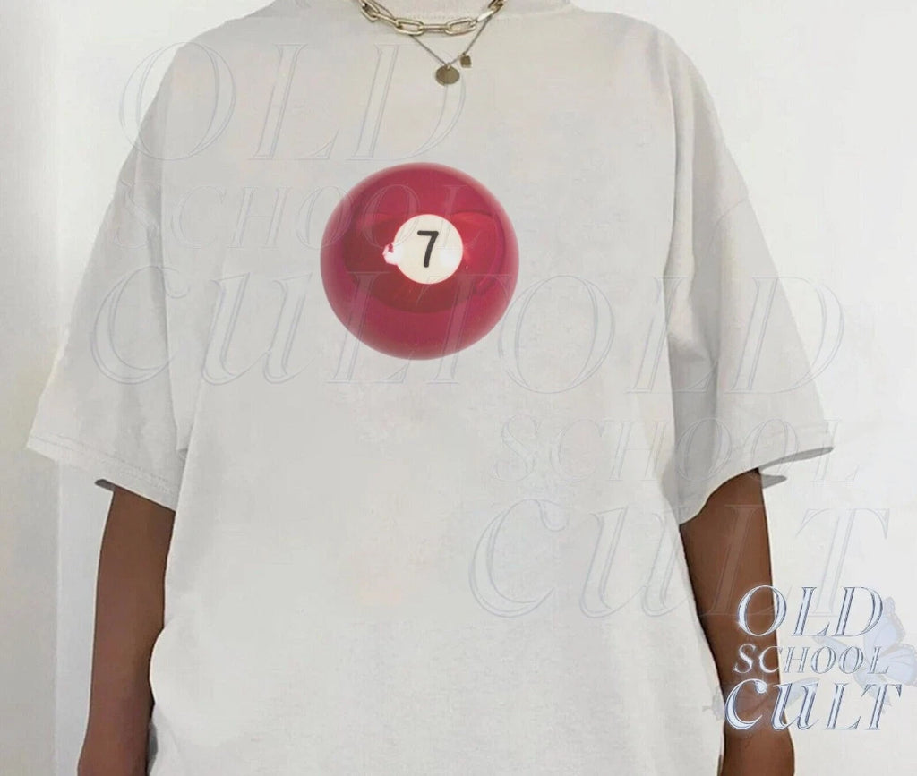 Vintage 7 Ball 90s Graphic T-Shirt, Retro Billard Oversized Shirt, Y2k Lucky Tee