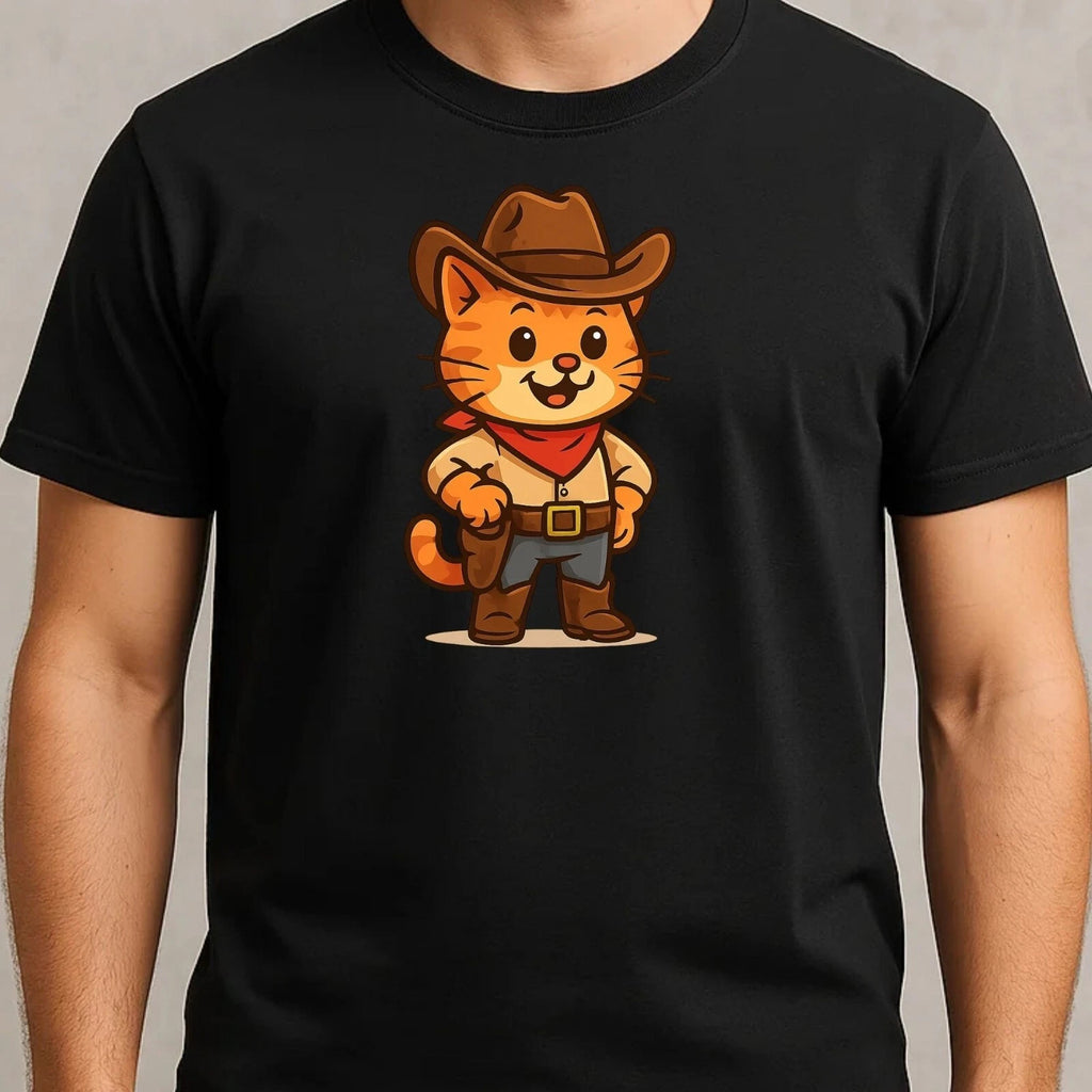 Mens Cowboy Cat Print Cotton T-Shirt Size XS to 5XL