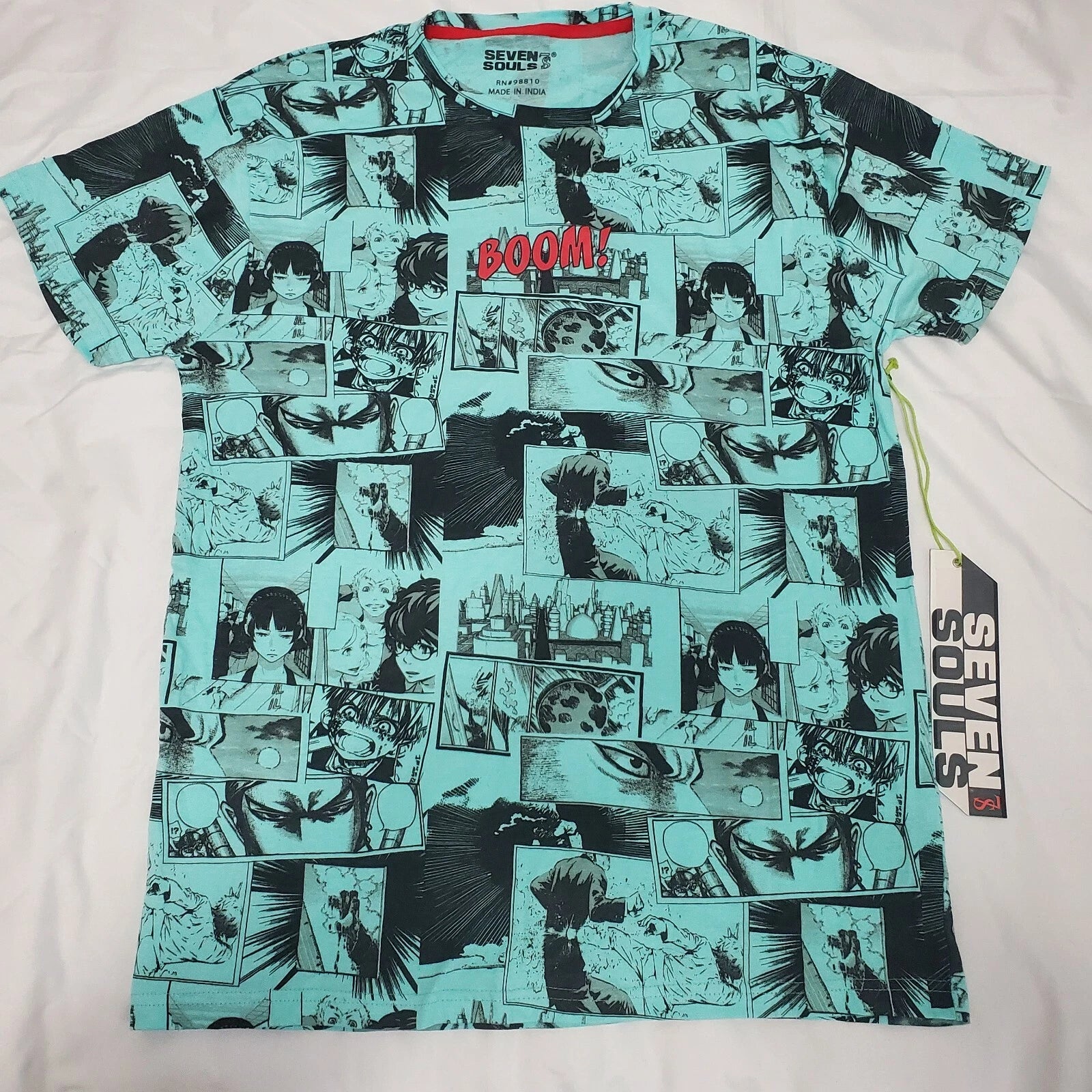 Seven Souls T-shirt Pop Art Anime Comic Strip All Over Print Size L Green