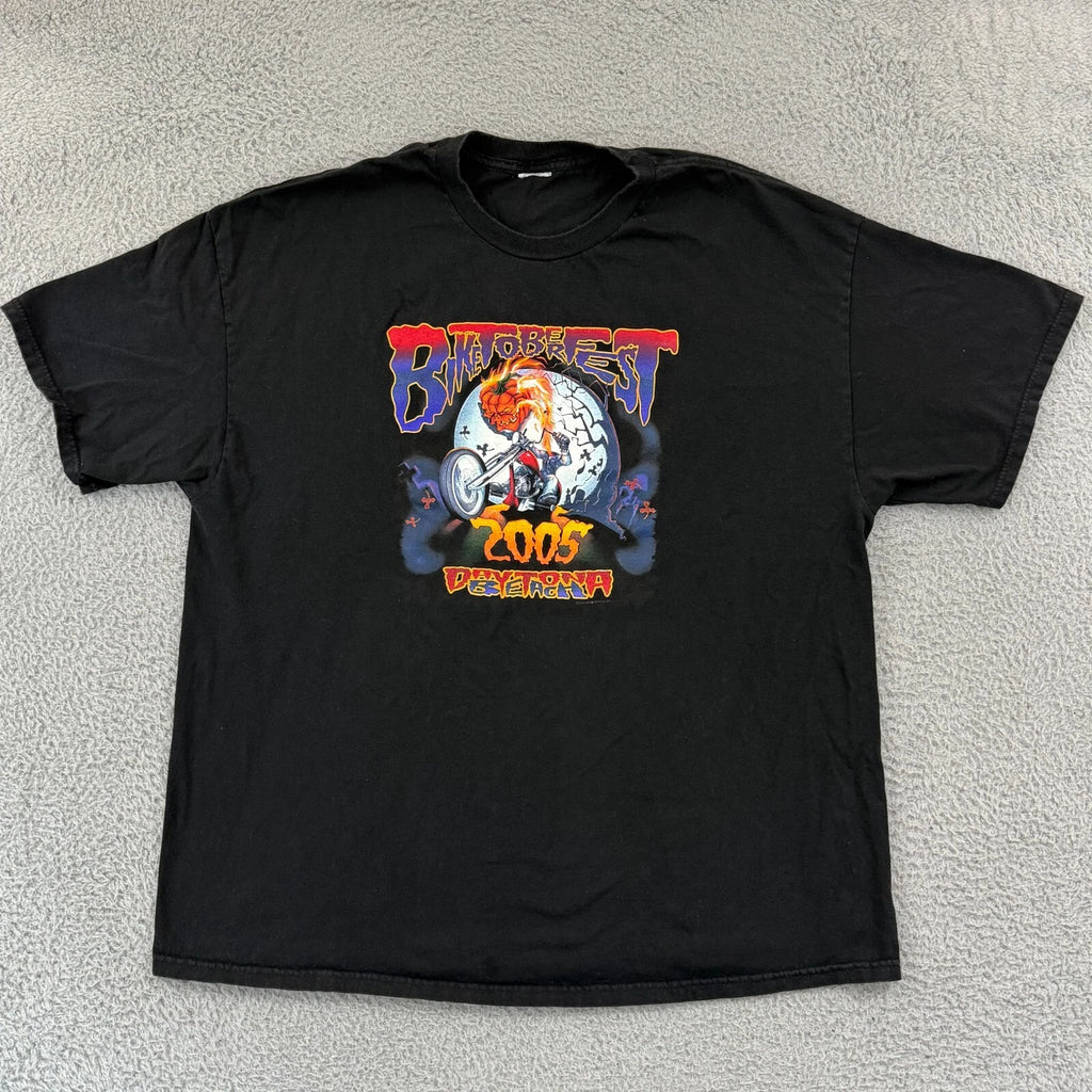 Vintage Biketoberfest Shirt Mens 2XL Black Motorcycle Biker Skull Flames Y2K USA