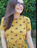 Unisex 80's style NEW retro, indie mustard t-shirt  with multi bee print