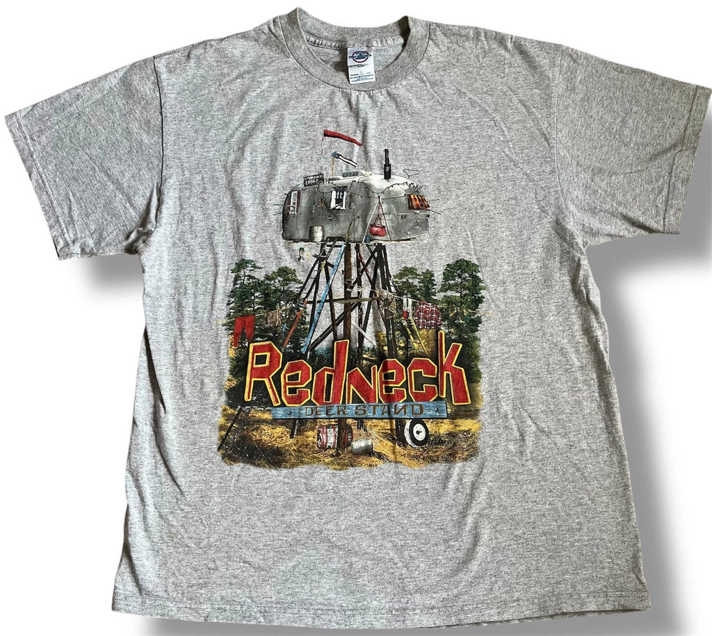 Vintage Y2K Redneck Deer Stand Fishing Dad Joke Fun Graphic T-Shirt Size Large