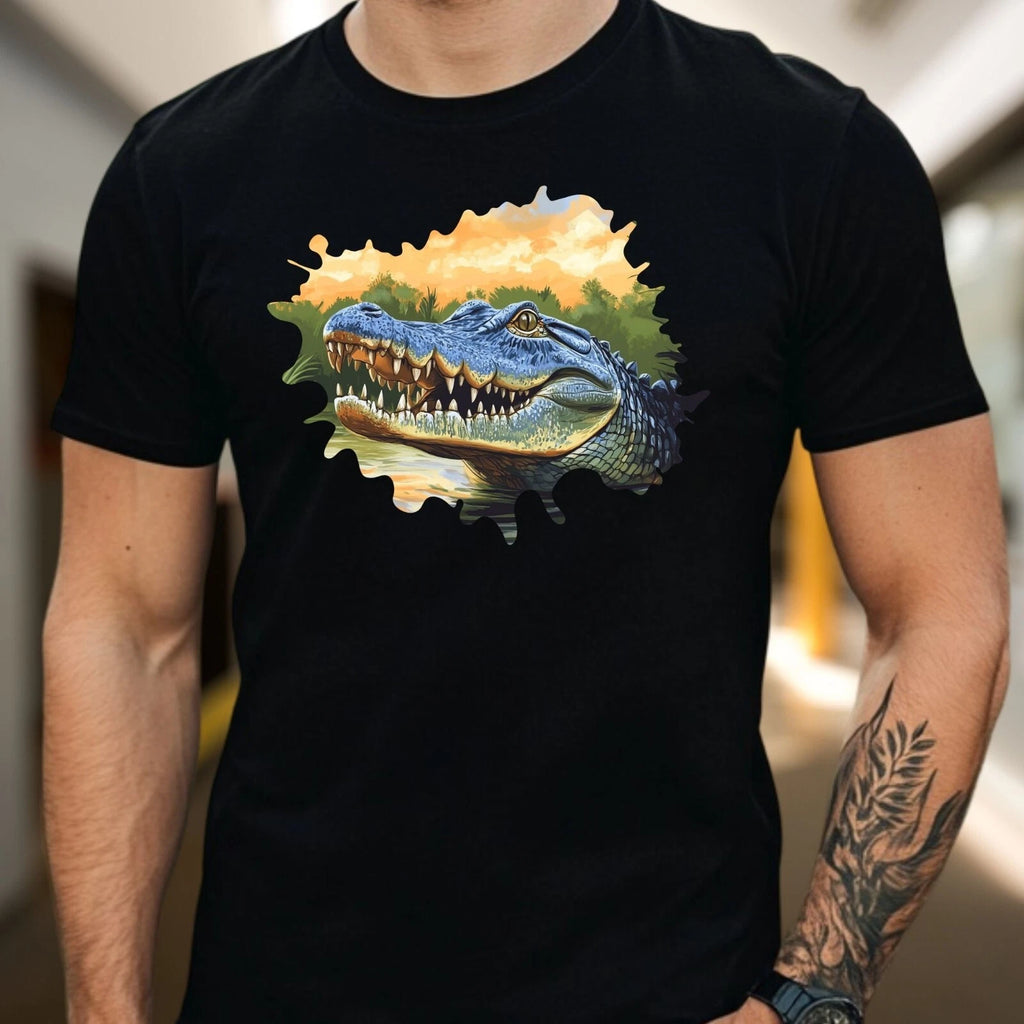 Mens Crocodile Print Cotton T-Shirt Size XS to 5XL