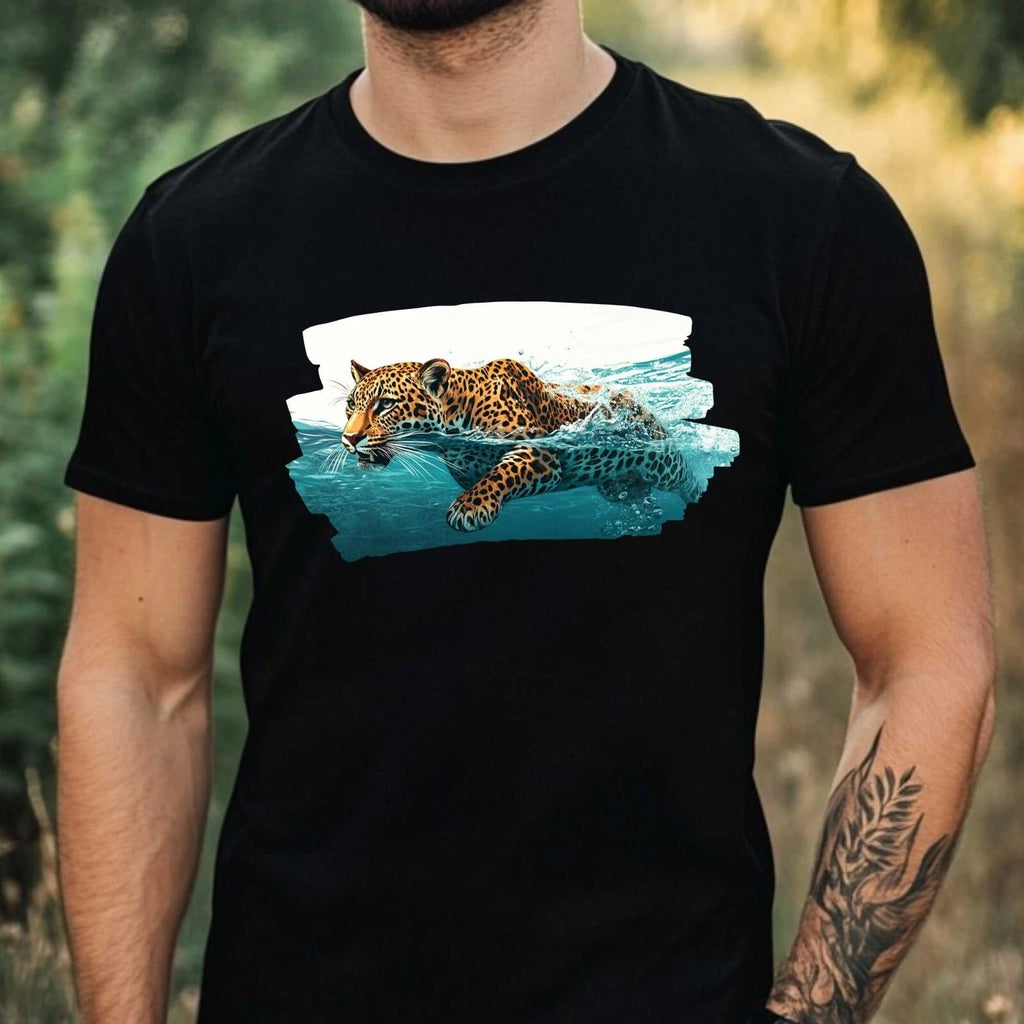 Mens Leopard Swim In Ocean Motif Cotton T-Shirt Size XS to 5XL