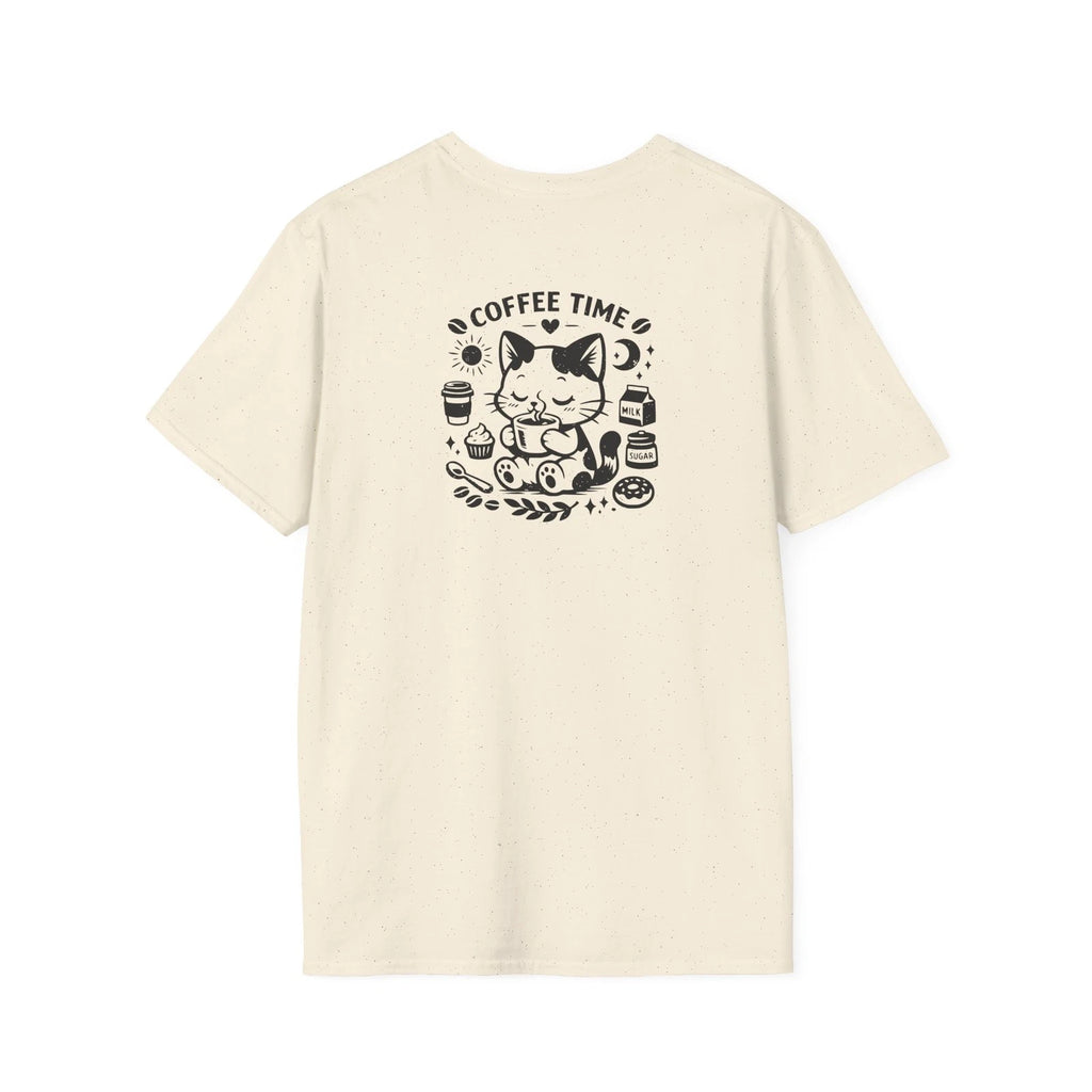 Coffee Time w Kitty Cat T-Shirt | Cute Cat Coffee Illustration on Back
