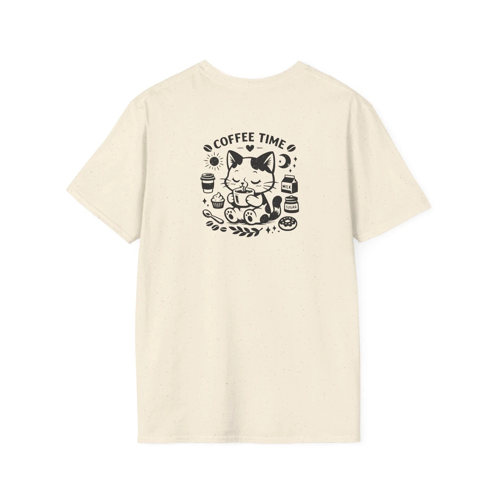 Coffee Time w Kitty Cat T-Shirt | Cute Cat Coffee Illustration on Back