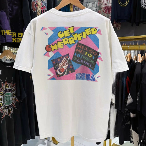 90s Get Cherryfied Cherry COKe X Sega Washed T-Shirt White XL