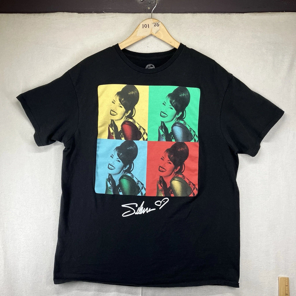 Selena Graphic T-Shirt Pop Art Style Black All Cotton Mens Large Thin