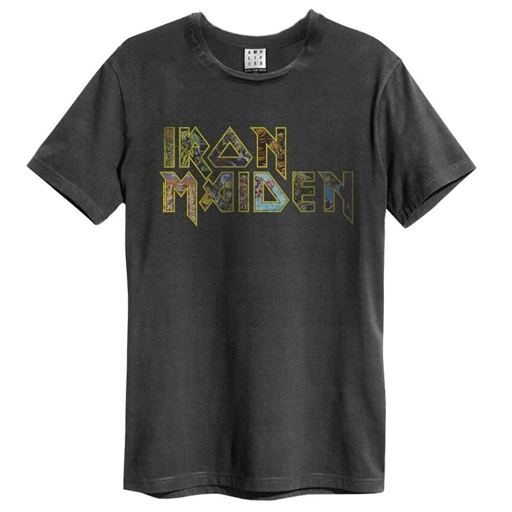 Amplified Iron Maiden Eddies Logo Mens Charcoal T Shirt Iron Maiden Classic Tee