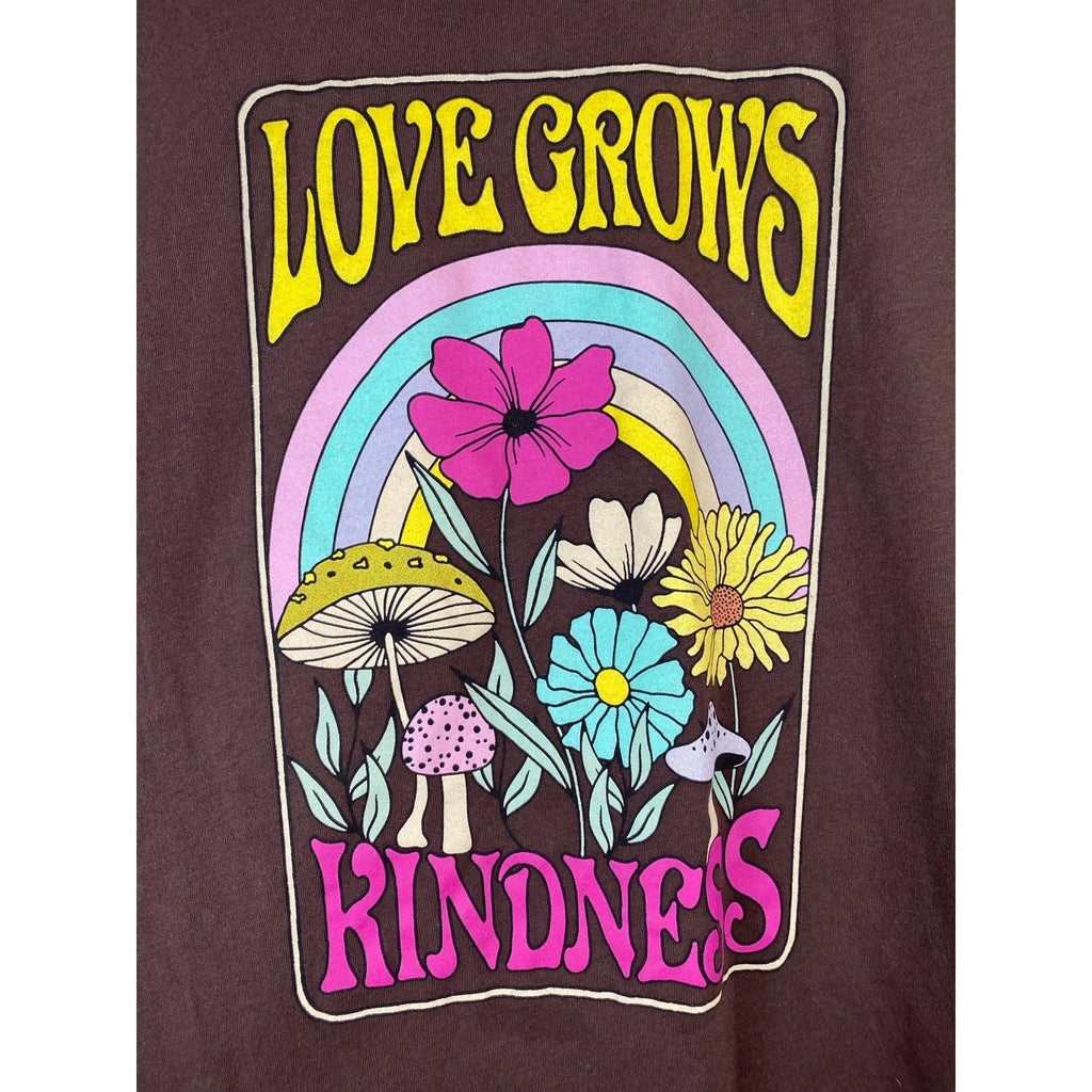 Fifth Sun Size M Brown "Love Grows Kindness" Cotton Blend T-Shirt