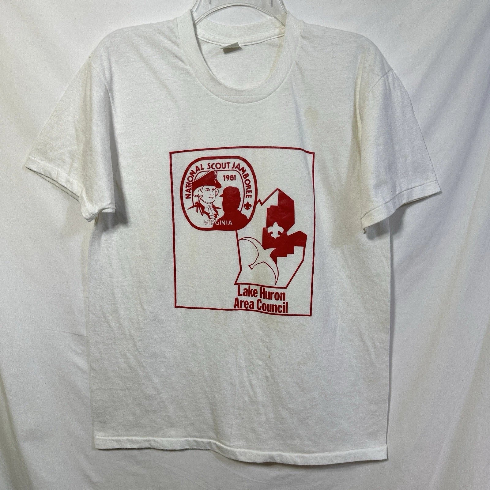 Vintage National Scout Jamboree 1981 Medium 44 T-Shirt Distressed Lake Huron Mi.