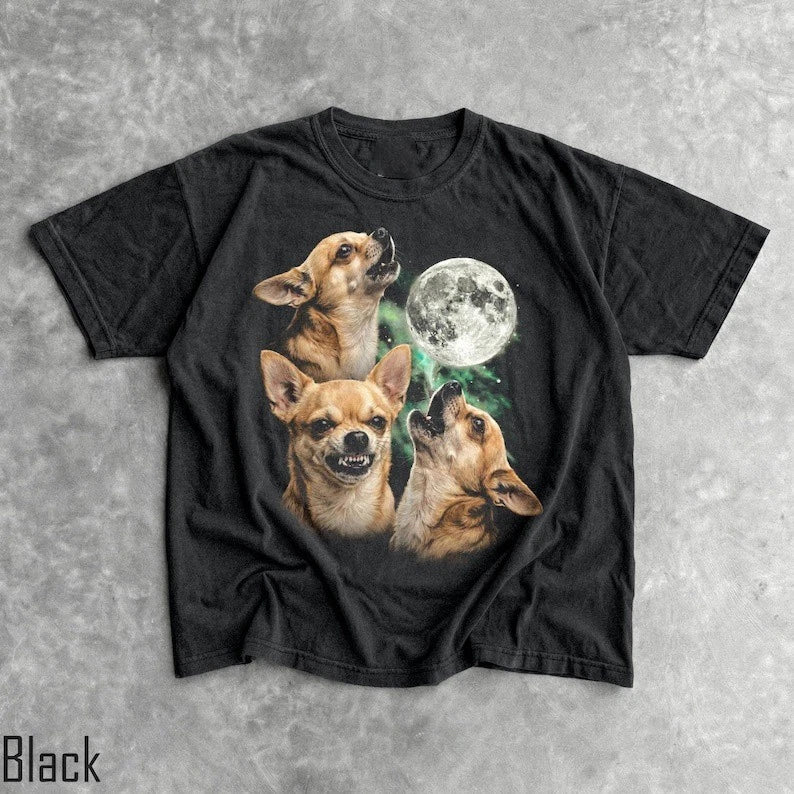 90s Three Chihuahuas T-Shirt Men & Women's Unisex Graphic Tee Full Moon Howl