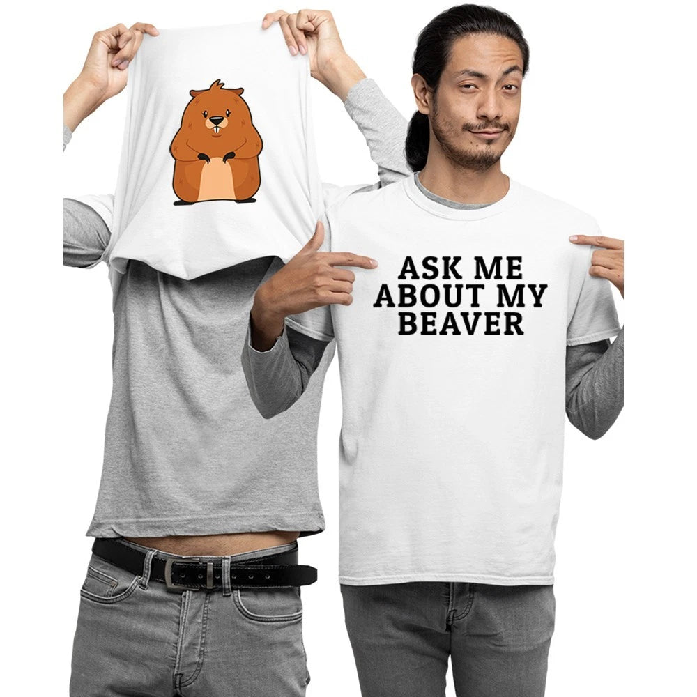 Ask Me About My Beaver Kids and Adults Unisex Novelty Flip T-Shirt