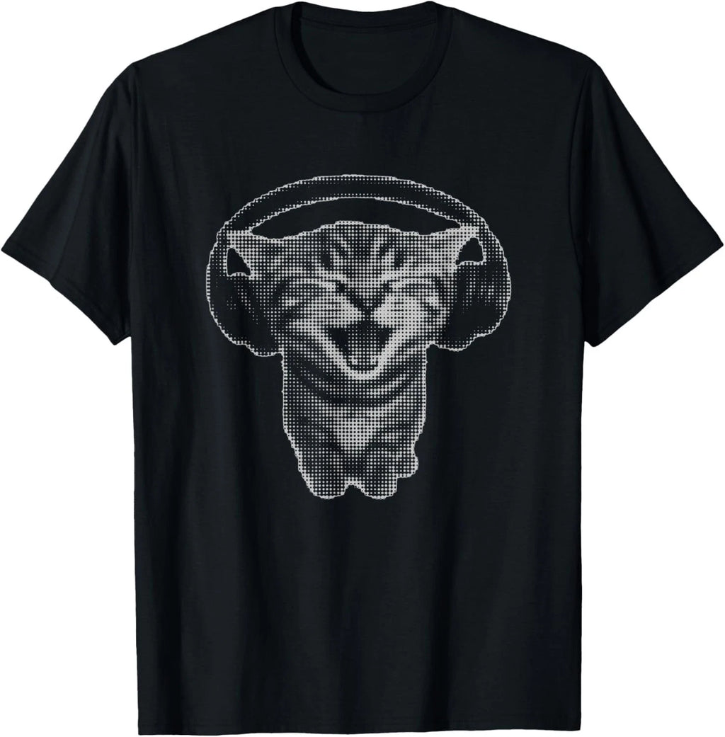 Cute Headphones Cat Funny y2k Grunge Silly Graphic T-Shirt unisex T-Shirt