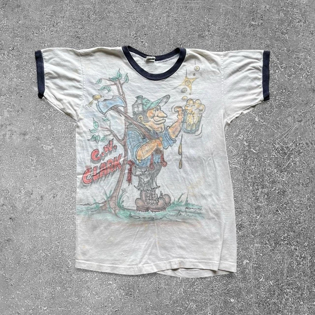 vintage 80s champion ringer tee with airbrush design tagged size L