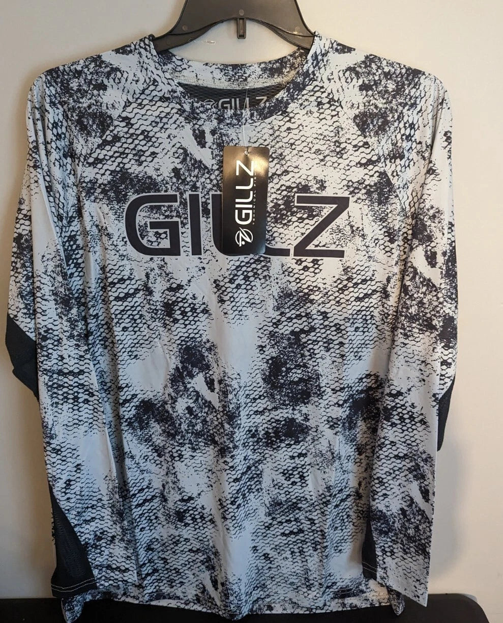 Gillz Men's LS UV Tournament Series V2 Gray Grunge Print L/S Fishing Shirt Sz XL