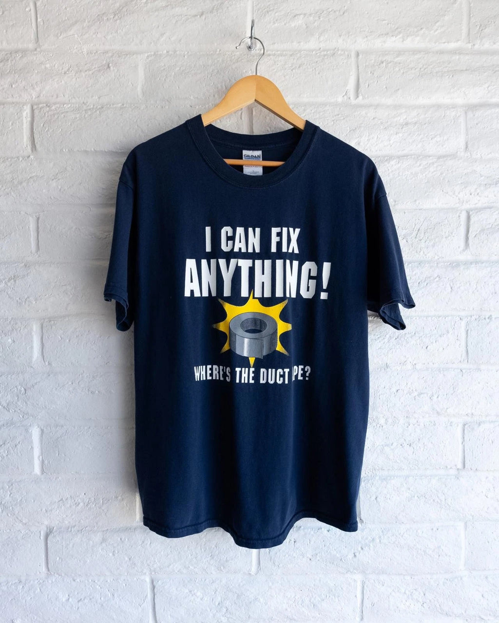 Vintage Funny Duct Tape T Shirt Y2K Dad Joke Humor Men's L I Can Fix Anything