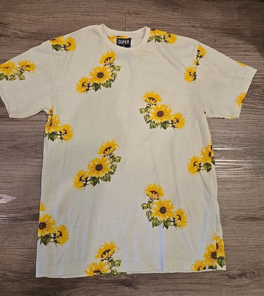 Super Massive Mens T Shirt Yellow Flower Print Short Sleeve - X Large