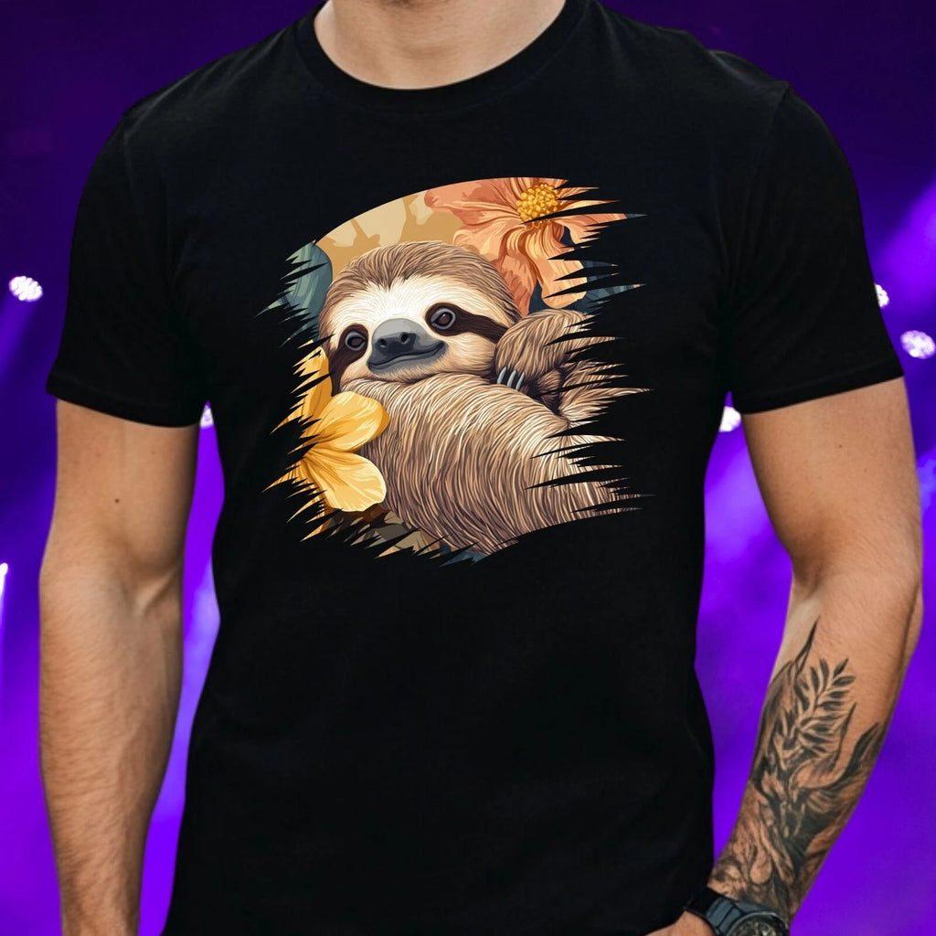 Mens Sloth Print Cotton T-Shirt Size XS to 5XL