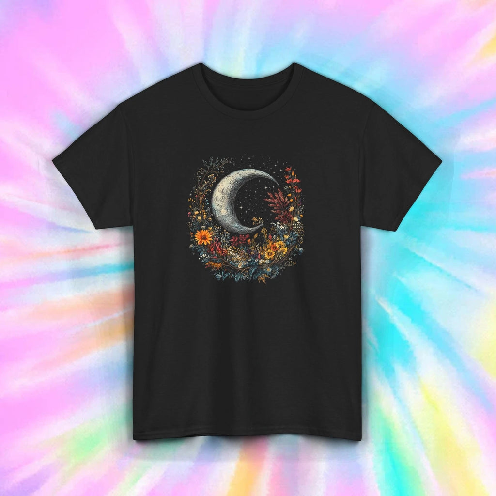 Moon and Floral T-Shirt Celestial Boho Nature Aesthetic Lunar Art Tee S-5XL