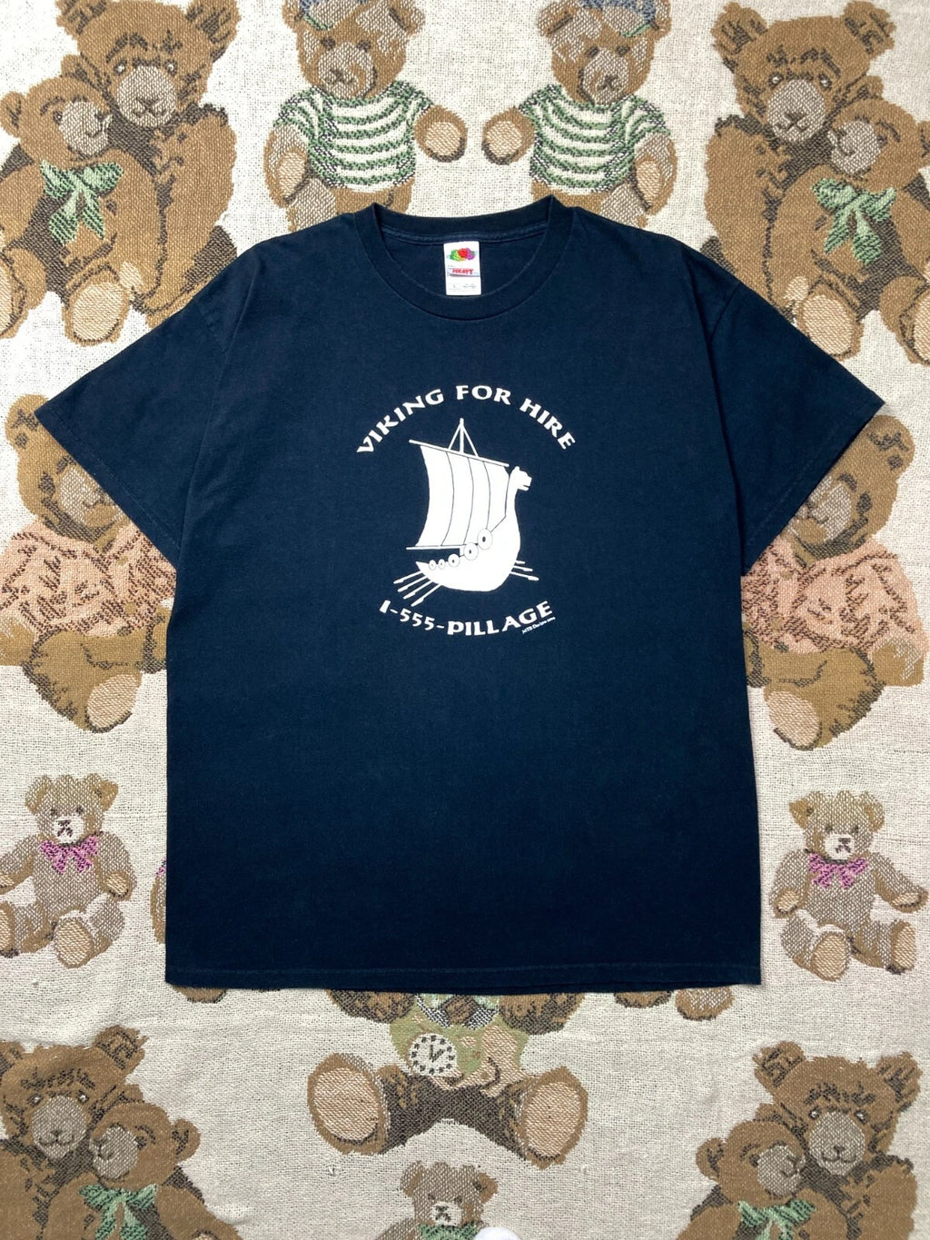 Y2K Viking History Novelty Parody T-Shirt - Black - Large