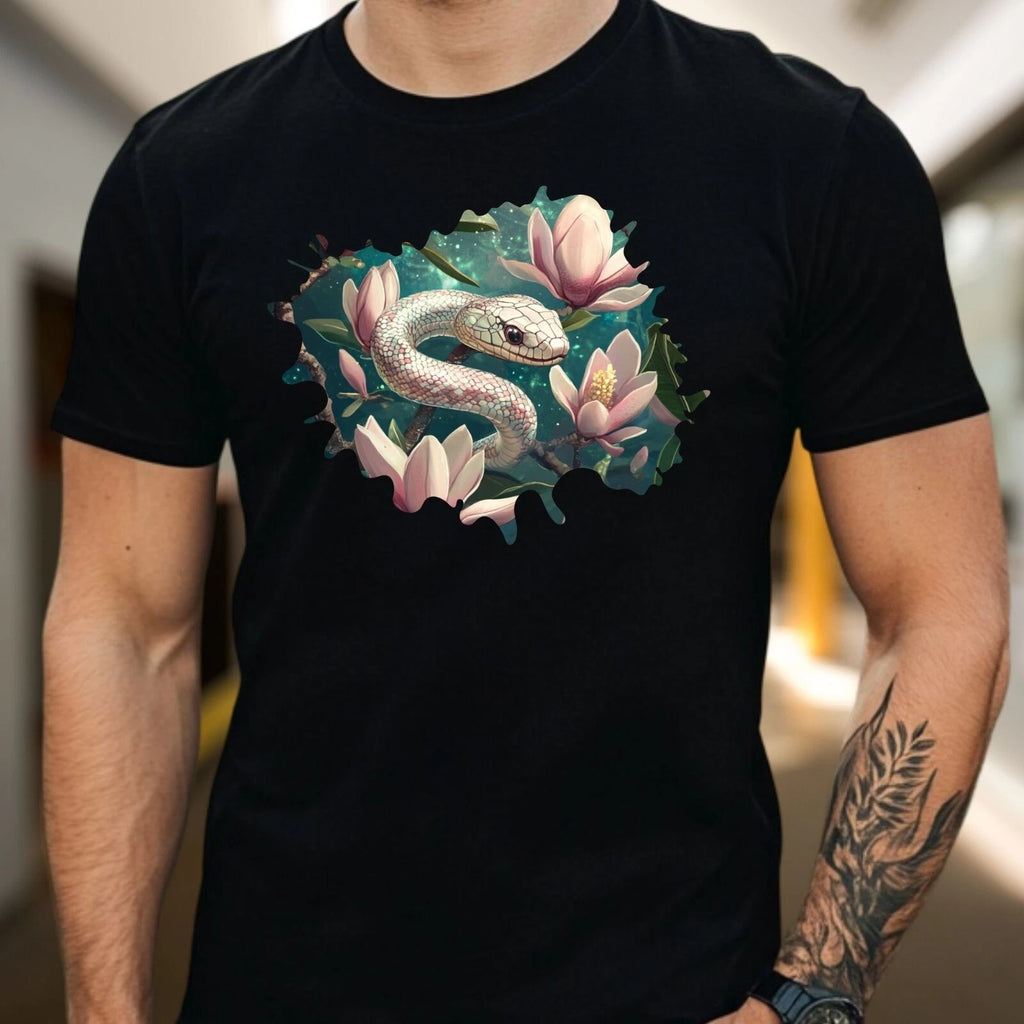 Mens Magnolia Snake Print Cotton T-Shirt Size XS to 5XL